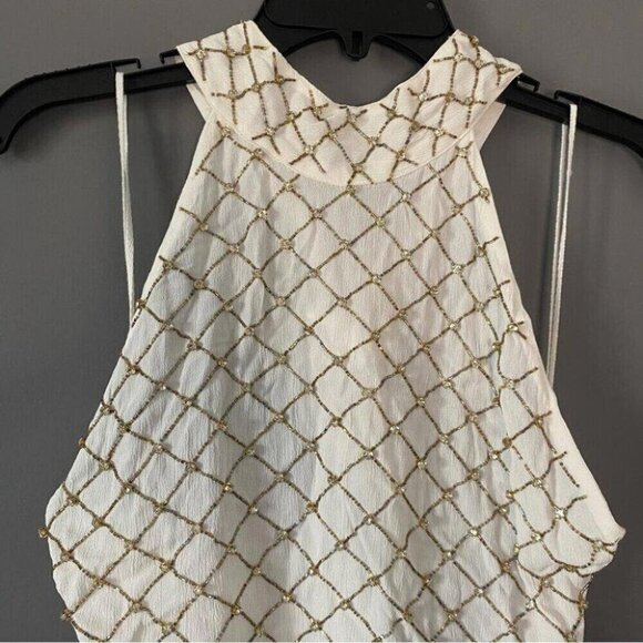 Party Glam Bodysuit Free People Halter Beaded Lattice Diamond - Picture 5 of 13